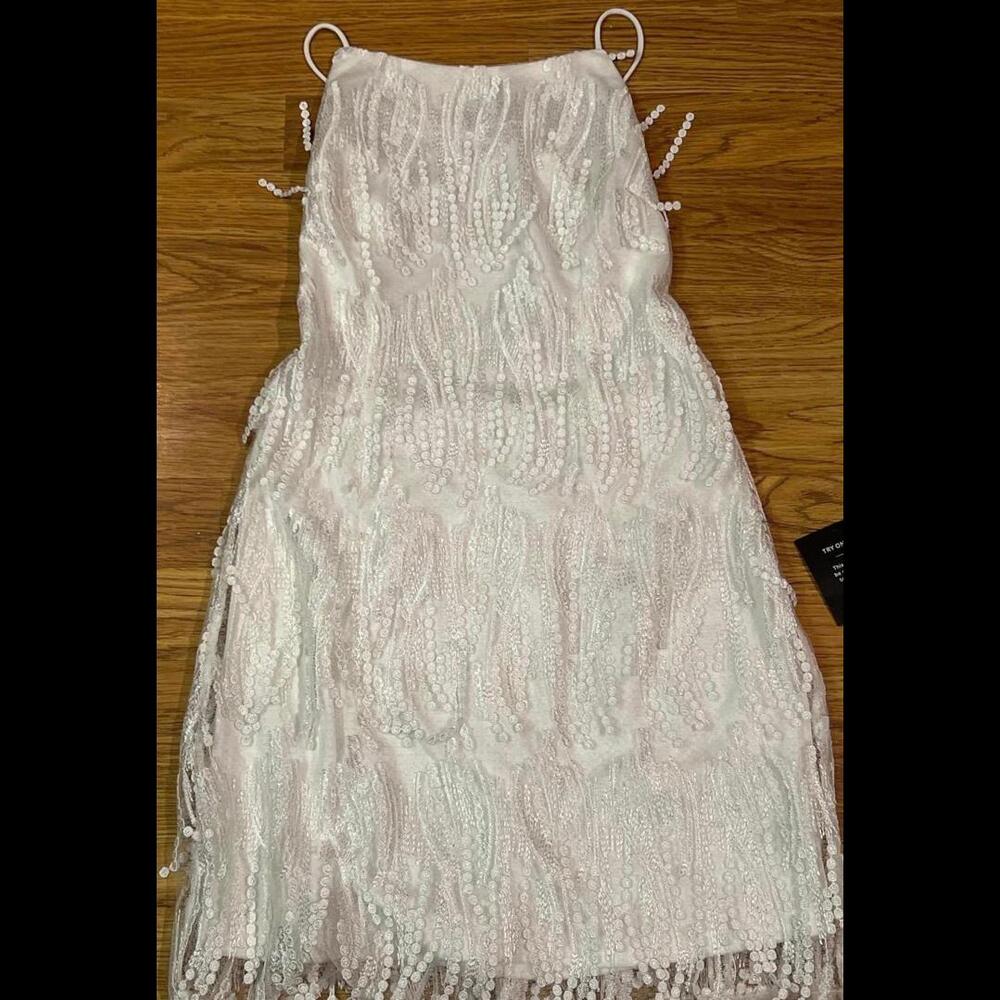 Lulus Elegant White Beaded Dress - Size M